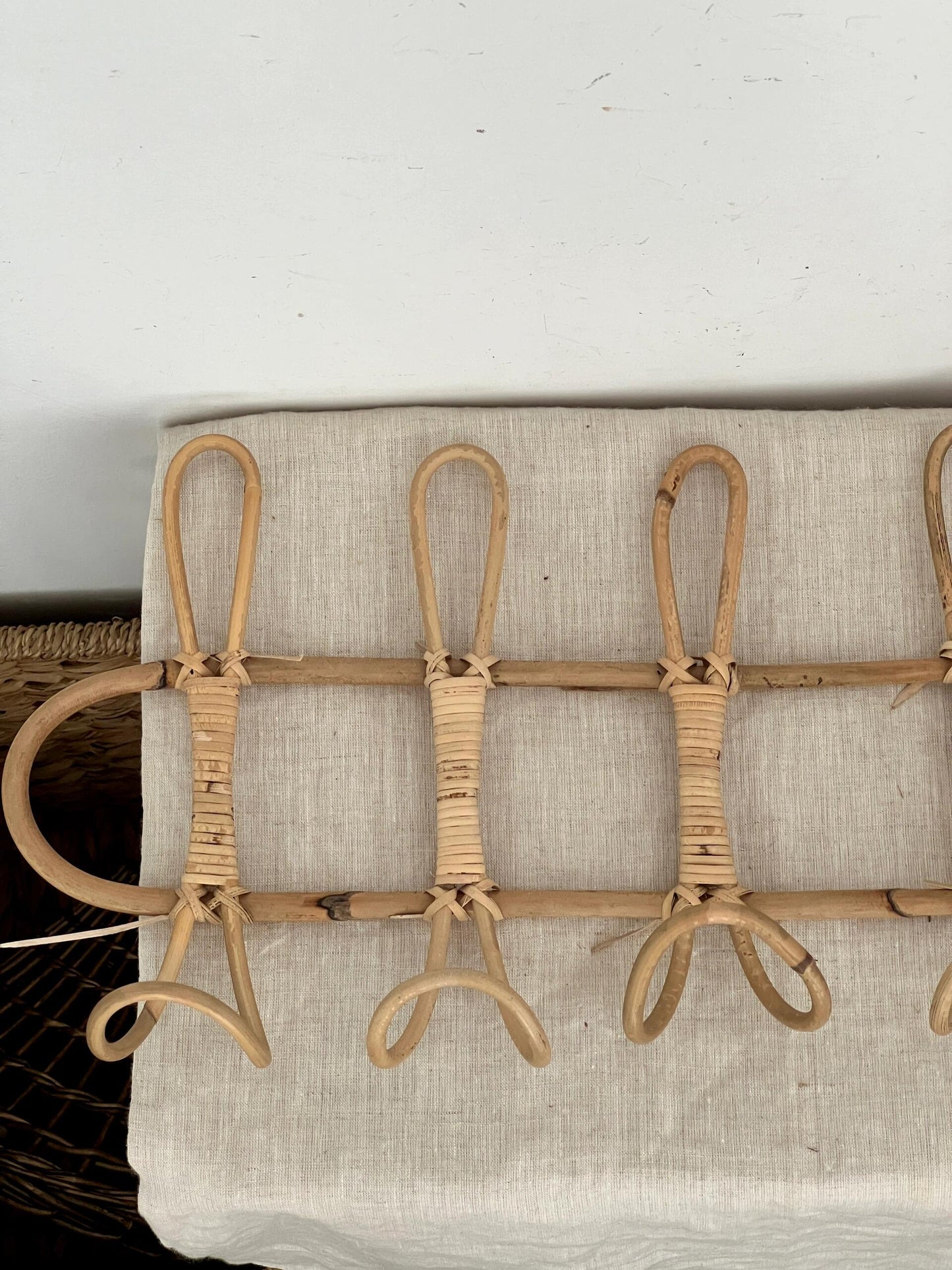 Vintage Indonesian Rattan Wall Hook - Natural 5-Hook Handwoven Design