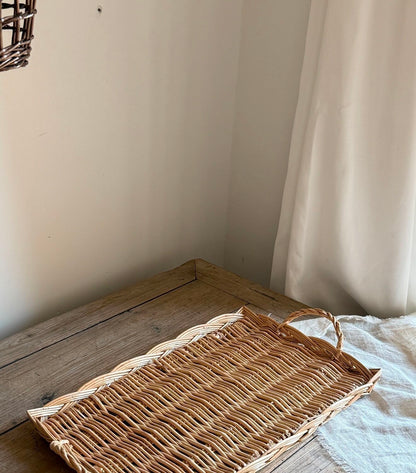 French Country-Style Wicker Bread & Fruit Basket with Lace Trim