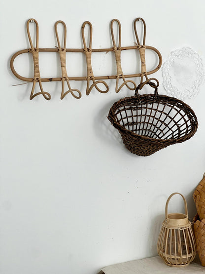 Vintage Indonesian Rattan Wall Hook - Natural 5-Hook Handwoven Design