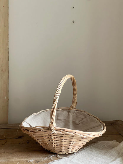 Vintage Rustic Half-Wicker Lotus Leaf Storage Basket - Handwoven with Soft White Finish