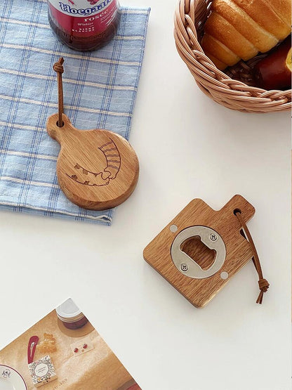 Magnetic Wooden Bottle Opener – Bamboo Fridge Magnet & Wall-Mounted Cap Remover (Square & Round Shapes)