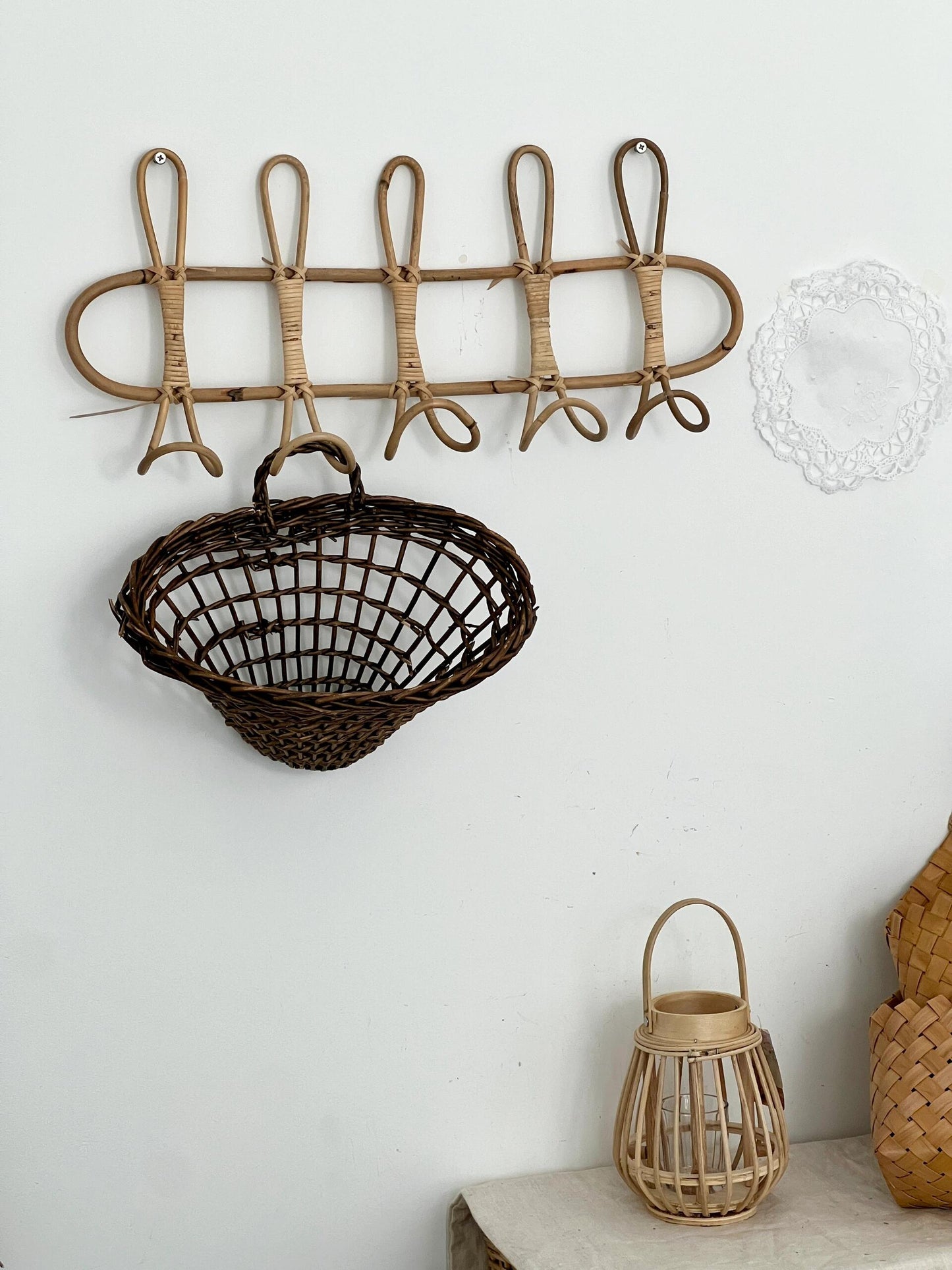 Vintage Indonesian Rattan Wall Hook - Natural 5-Hook Handwoven Design