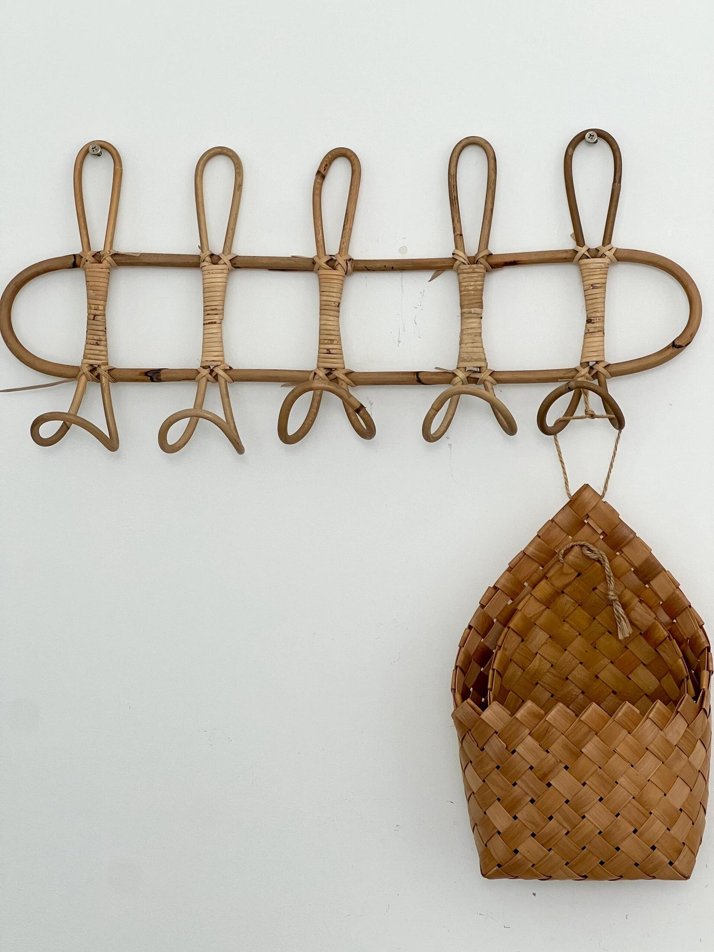 Vintage Indonesian Rattan Wall Hook - Natural 5-Hook Handwoven Design