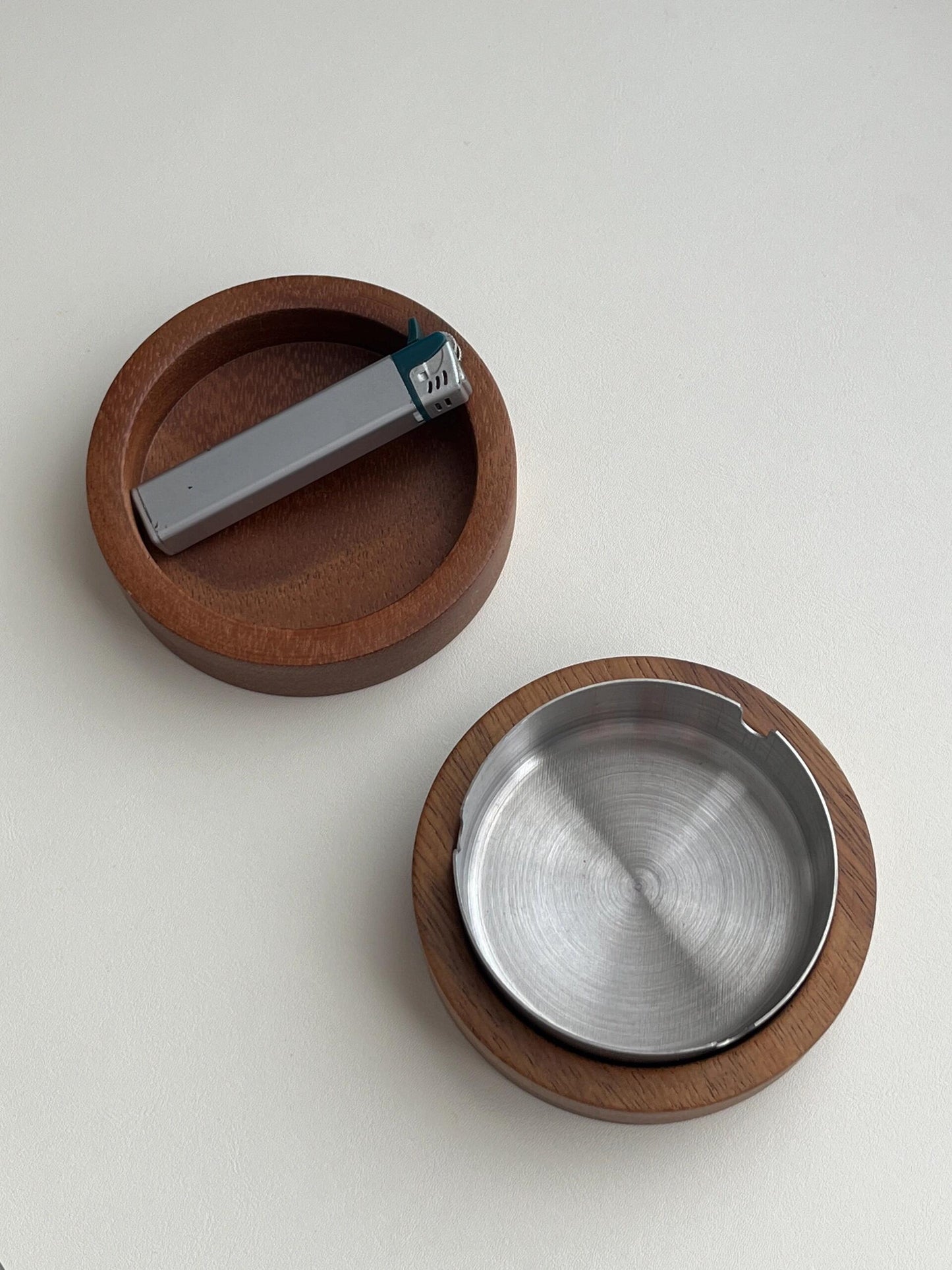 Premium Walnut Wood Ashtray with Lid - Handmade Wooden & Stainless Steel Ash Tray for Home & Office