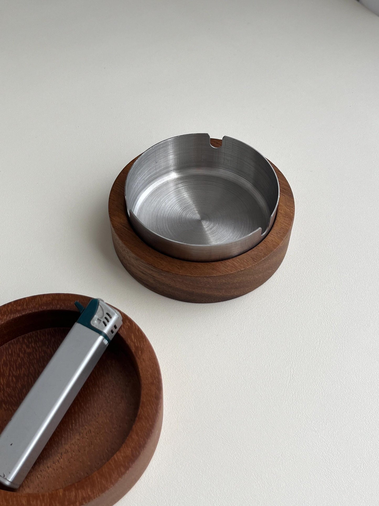 Premium Walnut Wood Ashtray with Lid - Handmade Wooden & Stainless Steel Ash Tray for Home & Office