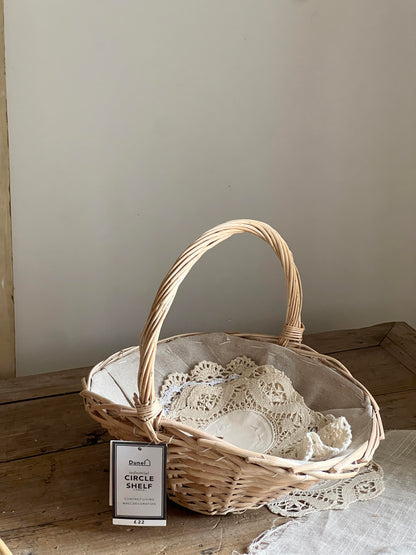 Vintage Rustic Half-Wicker Lotus Leaf Storage Basket - Handwoven with Soft White Finish