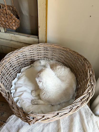 Vintage French Lace-Style Wicker Pet Bed - Handwoven Cat  Nest