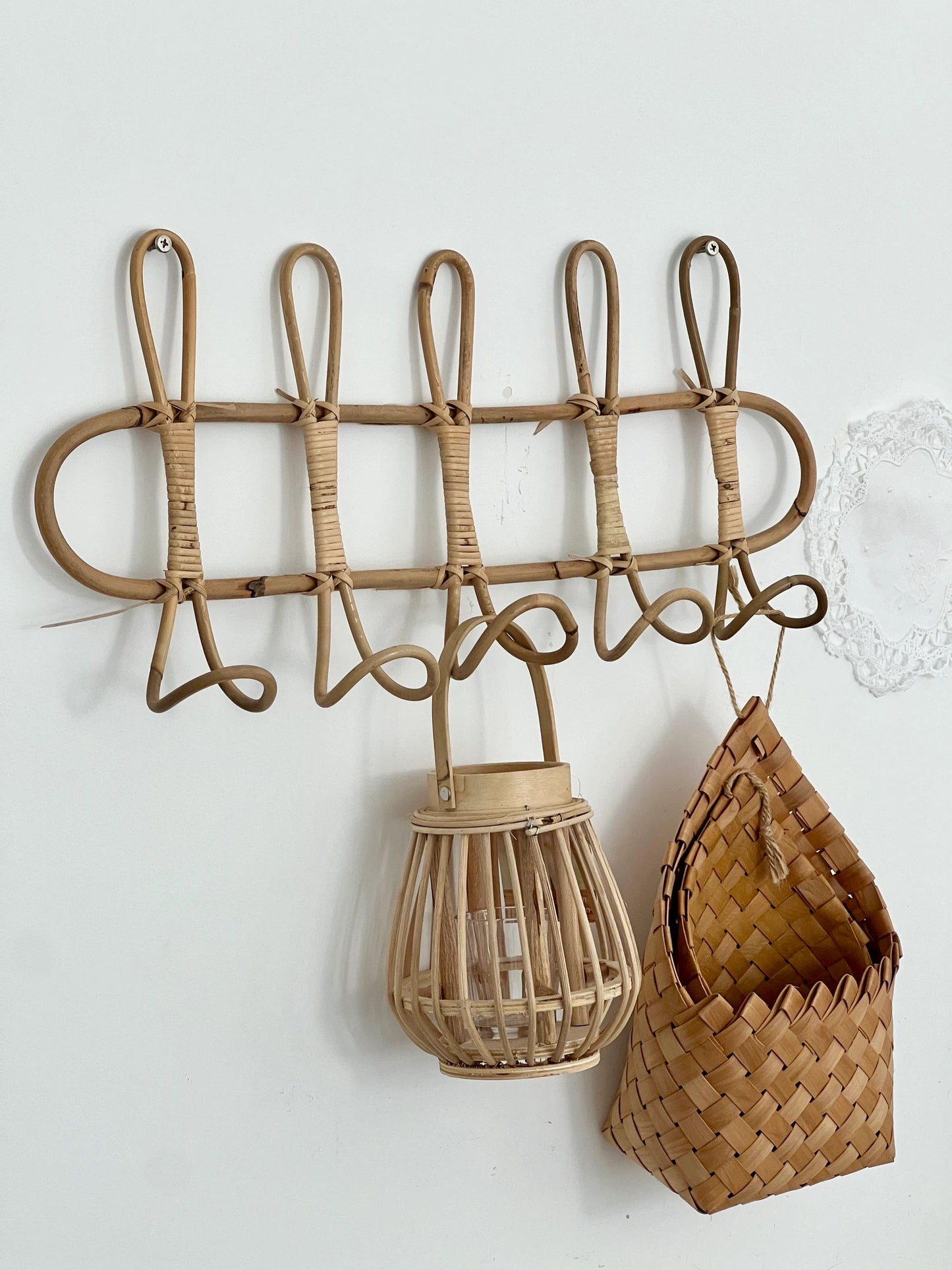 Vintage Indonesian Rattan Wall Hook - Natural 5-Hook Handwoven Design