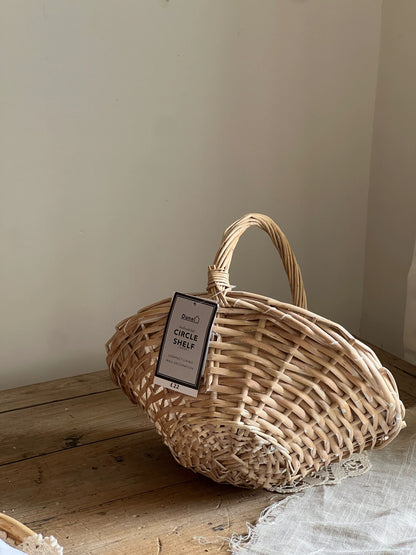 Vintage Rustic Half-Wicker Lotus Leaf Storage Basket - Handwoven with Soft White Finish