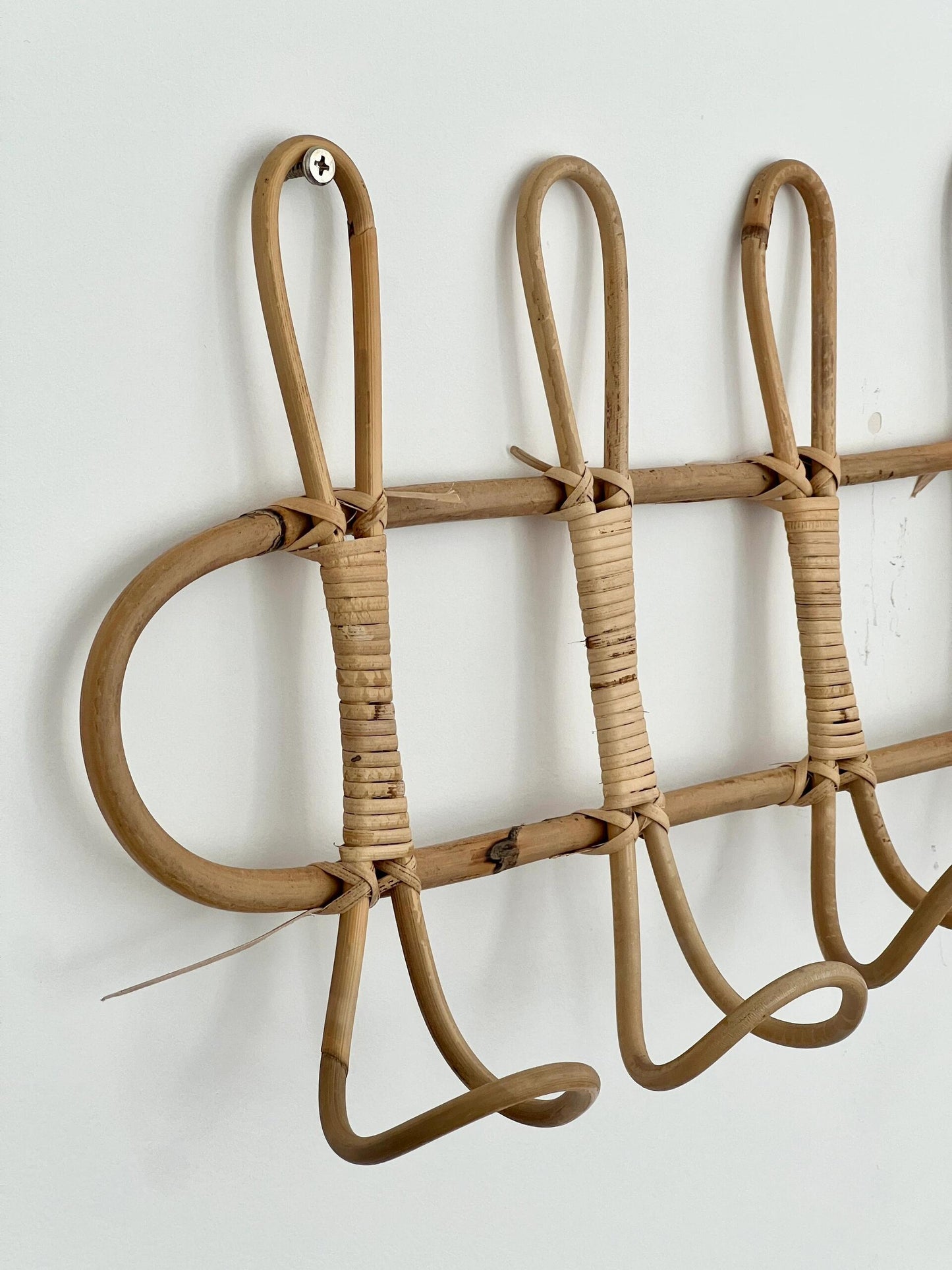 Vintage Indonesian Rattan Wall Hook - Natural 5-Hook Handwoven Design